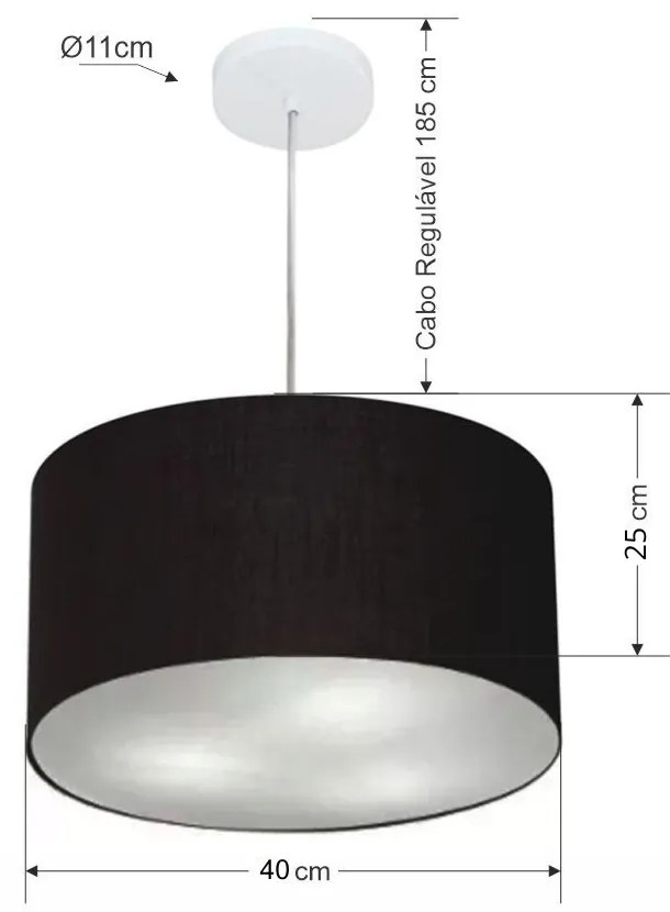 Lustre Pendente Cilíndrico Md-4099 Cúpula em Tecido 40x25cm Preto - Bivolt