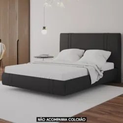 Cama Queen Flutuante Com Cabeceira 160cm Lyra Sintético Preto S05 - Mp