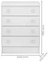 Cômoda Quarto Doce Sonho 64cm com 4 Gavetas Branco   - Qmovi