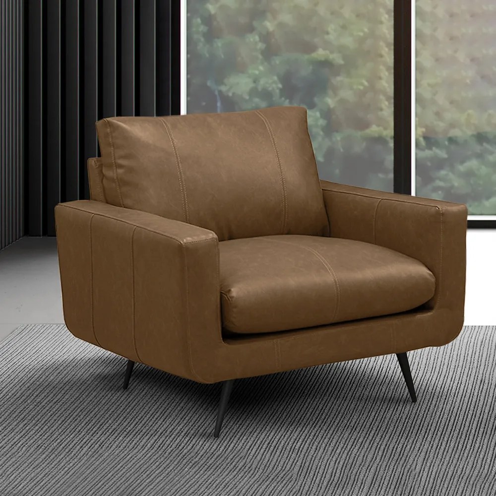 Kit 2 Poltronas Decorativas Paloma Sala de Estar Pés em Aço Couro Marrom Claro Manchado G88 - Gran Belo
