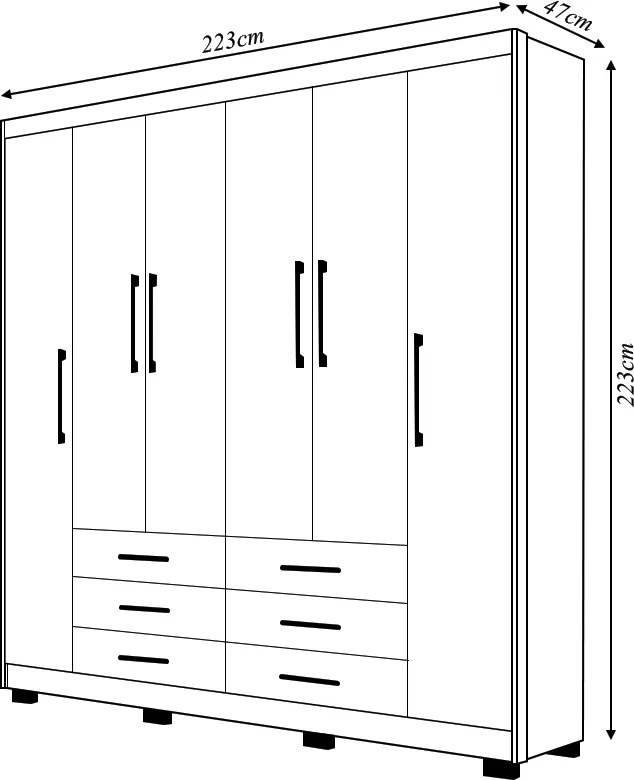 Guarda Roupa Dunas Casal 6 Portas de Bater 6 Gavetas MDF Nature/OffWhite G98 - Gran Belo