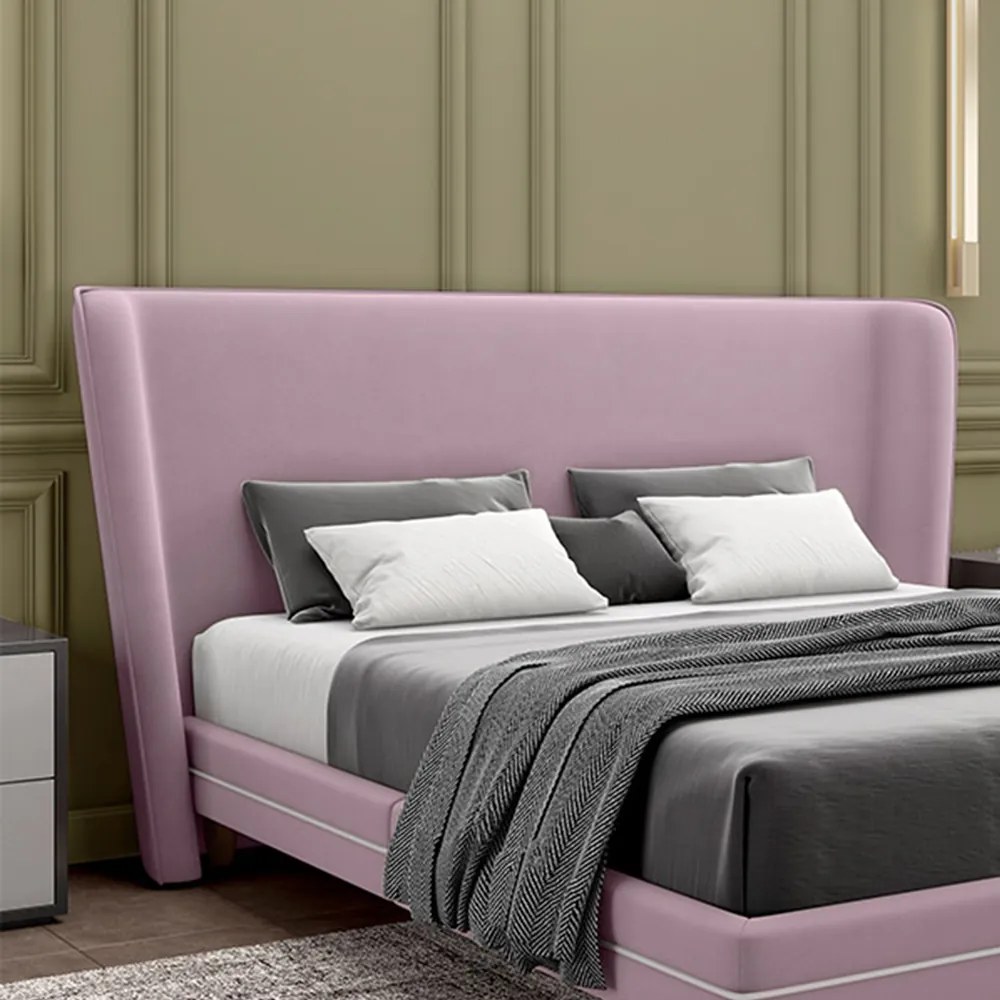 Cabeceira Design para Cama de Casal Torres Pés em Madeira Veludo Rosê G91 - Gran Belo