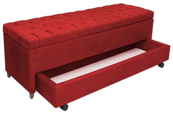 Calçadeira Baú com Sapateira Casal 140cm Paris Capitonê Suede Vermelho - Sheep Estofados - Vermelho