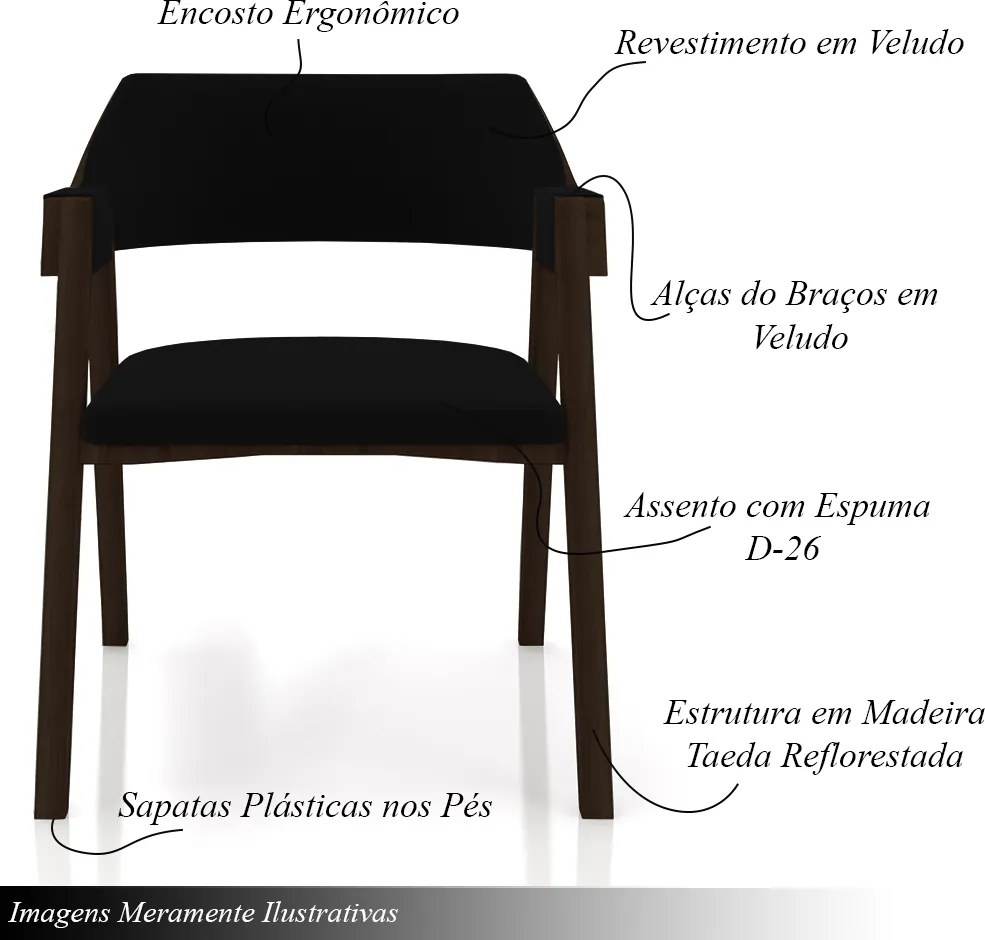 Kit 4 Cadeiras Sala de Jantar e Jogos Carteados Madeira Maciça Poker Veludo Preto/Capuccino G42 - Gran Belo