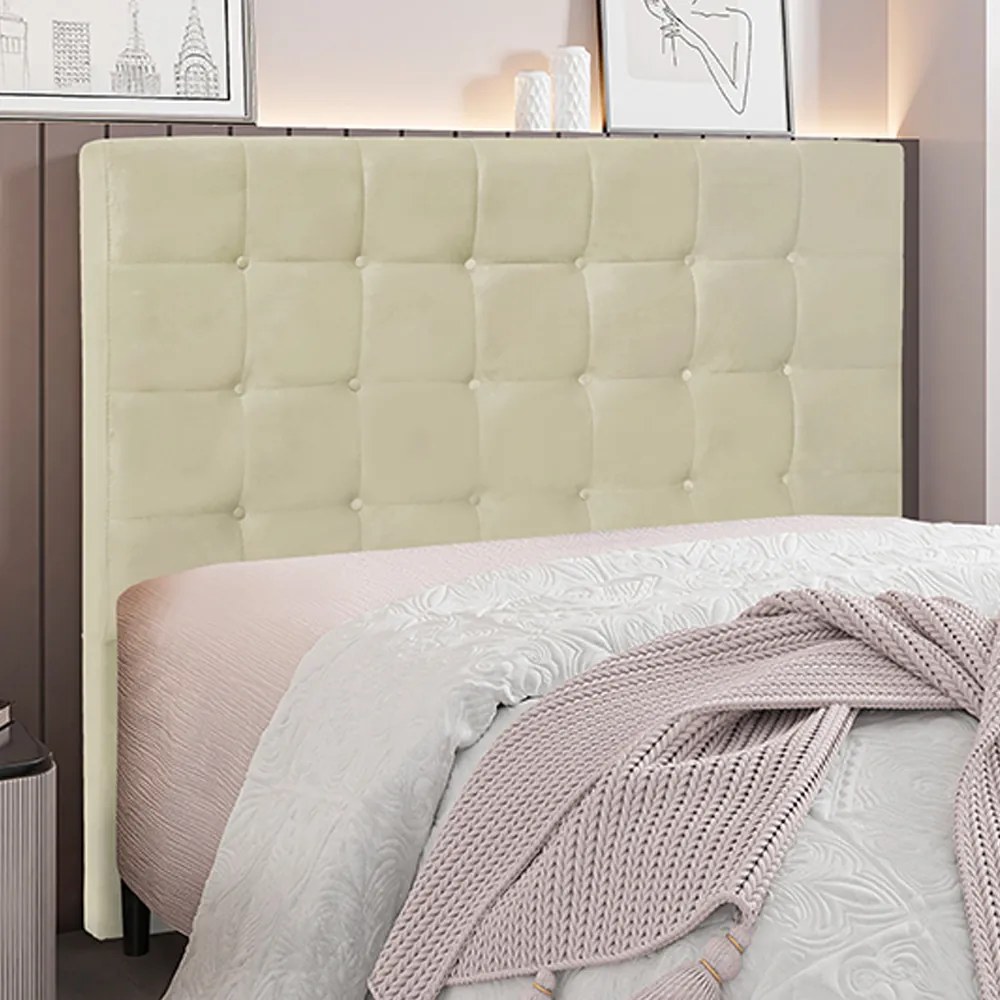 Cabeceira Decorativa Casal 1,40M Tropea Veludo Bege G63 - Gran Belo
