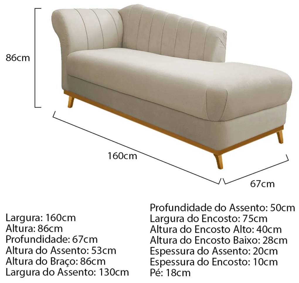 Kit Diva Recamier Vanessa 160cm Lado Direito e 01 Poltrona Laura Suede