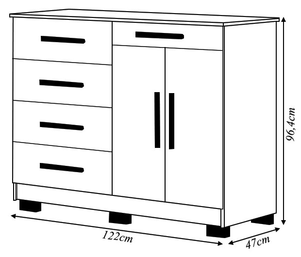 Cômoda Sapateira Batel 5 Gavetas 2 Porta de Bater com Prateleira Branco G98 - Gran Belo