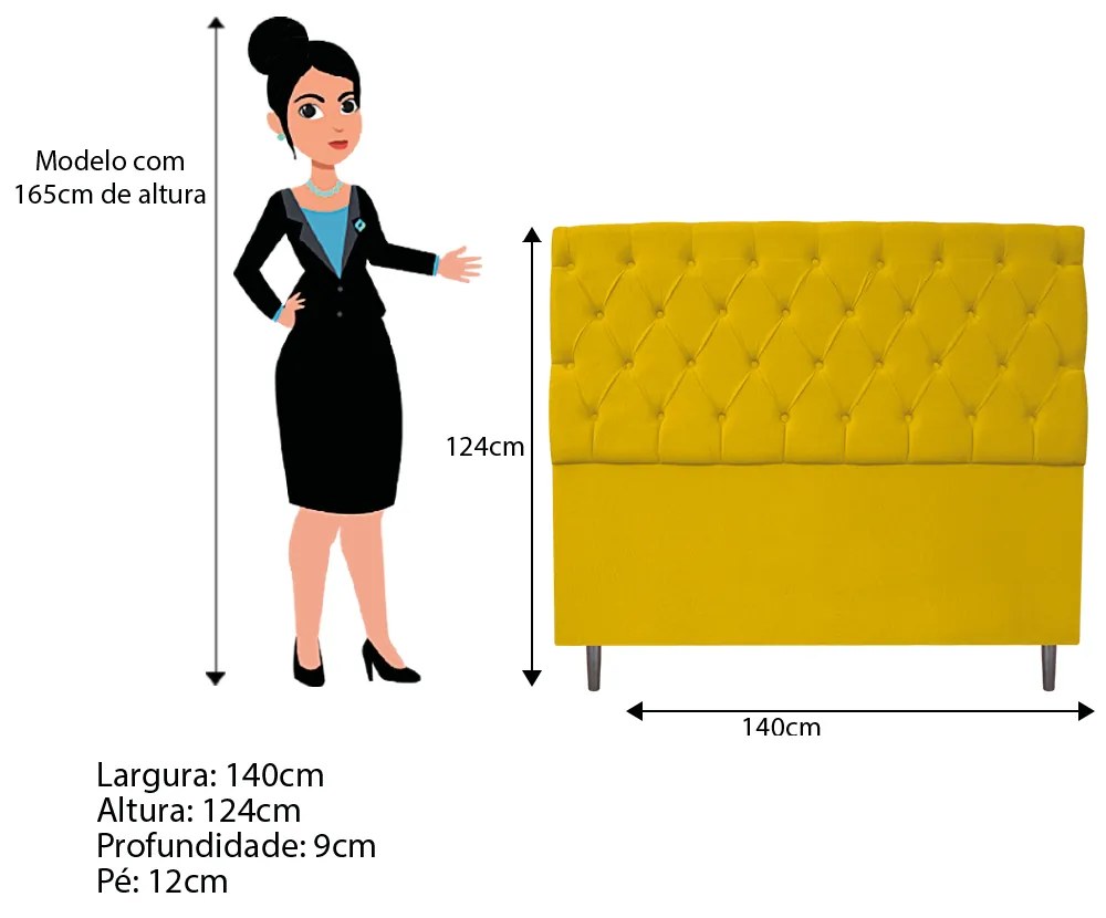 Cabeceira Estofada Liverpool 140 cm Casal Suede Amarelo - ADJ Decor