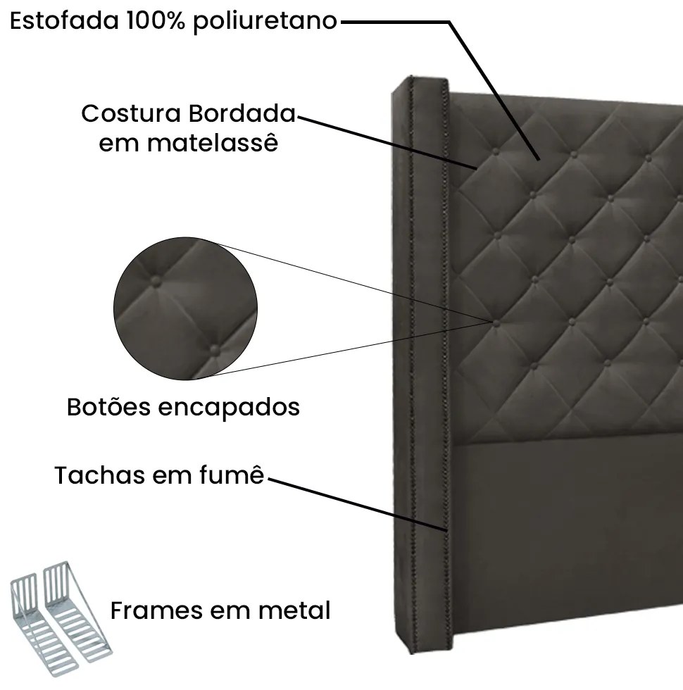Cabeceira Cama Box Casal Queen 160cm Vicenza Suede Cinza- Sheep Estofados - Cinza