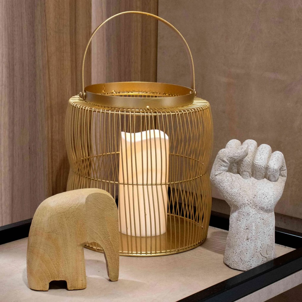 Lanterna Decorativa em Metal Dourado 32,5x21x21 cm - D'Rossi