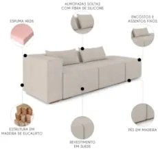 Sofá 4 Lugares 283cm Com Puff Direito Fay Suede Bege Z55    - Mpozenat