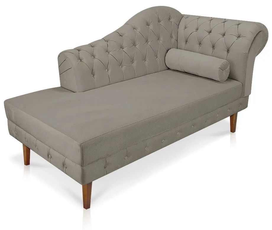Divã Recamier Capitonê Mônaco 165 cm Suede Marrom Rato Pés Chanfrado- D'Rossi