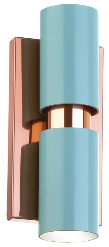 Arandela Tubo B/2 8X12X28Cm 2 X Mr11 Gu10 Metal |Old Artisan Ar-5108 (AZUL / COBRE BRILHO)
