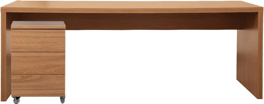 Conjunto Bancada Contemporânea Louro Freijó - 2,06m com Módulo Contemporâneo 3 gavetas Louro Freijó - 42,5cm - Conjunto Office - Bancada Contemporânea Louro Freijó  2,06m + Módulo Contemporâneo 3 gavetas Louro Freijó 42,5cm
