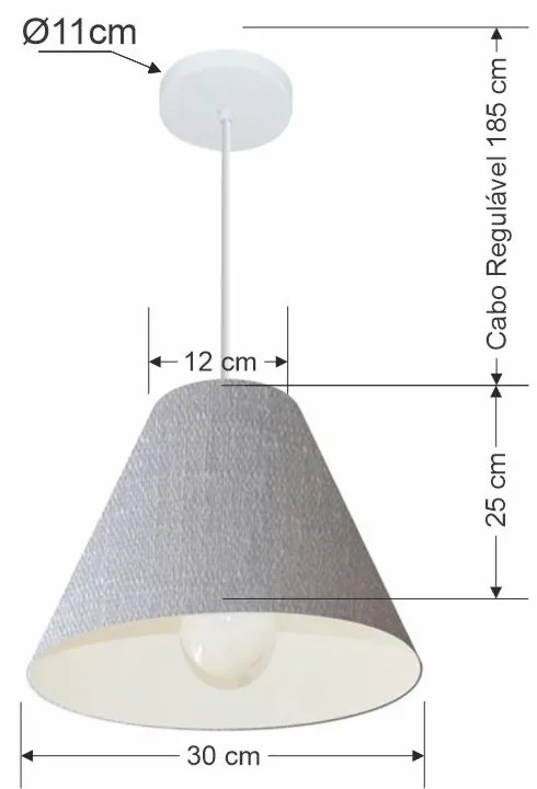 Lustre Pendente Cone Md-4028 Cúpula em Tecido 25/30x12cm Rustico Cinza - Bivolt