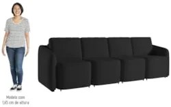 Sofá Cama Casal para Sala 436cm Polska Z08 Veludo Preto - Mpozenato