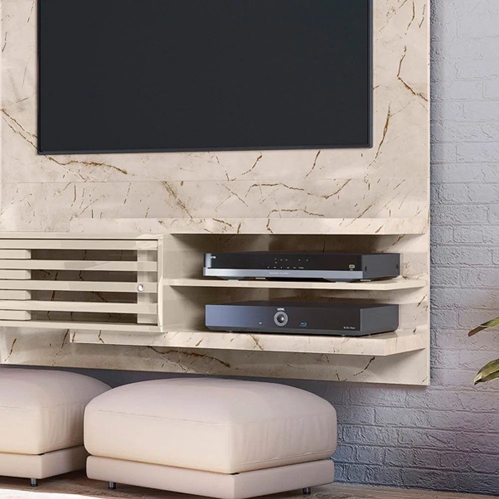 Painel TV 55 Pol 182cm Bancada Suspensa para Sala Romelli Calacata/Off White M20 - D'Rossi