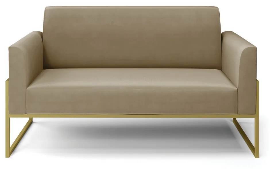 Sofá Namoradeira Base Industrial Alta Dourado Marisa Suede D03 - D'Rossi - Marrom Rato