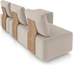 Sofá 3 Lugares Com Chaise 222cm Rovier Veludo Bege Z32      - Mpozenat