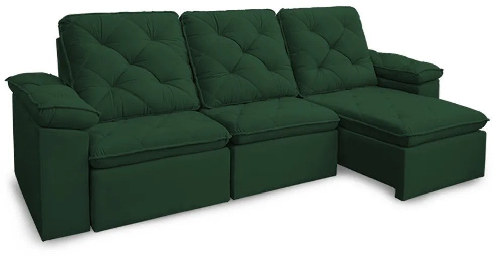 Sofá Reclinável Retrátil 3 Lugares 290cm Verus Veludo Verde - Sheep Estofados - Verde escuro