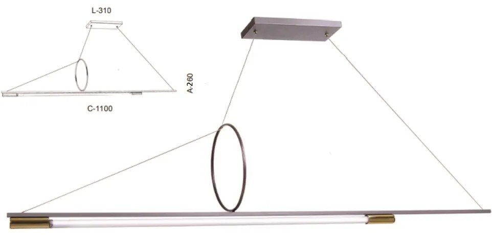 Pendente Retangular Para Tubular T8 120Cm 150X30X36Cm | Old Artisan Pd... (LUNA / DOURADO BRILHO)
