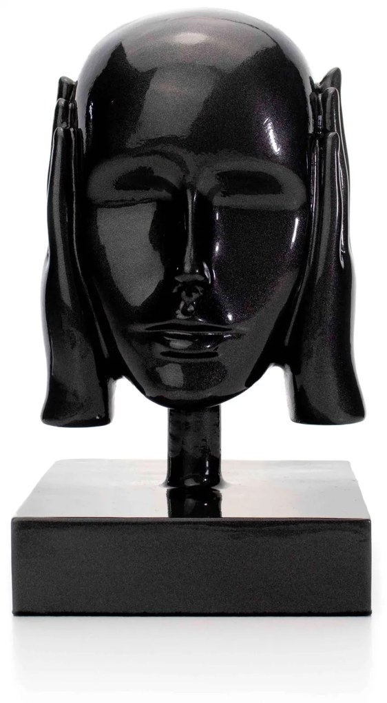 Escultura Decorativa Rosto Surdo Em Cerâmica Grafite 25x15 Cm - D'Rossi