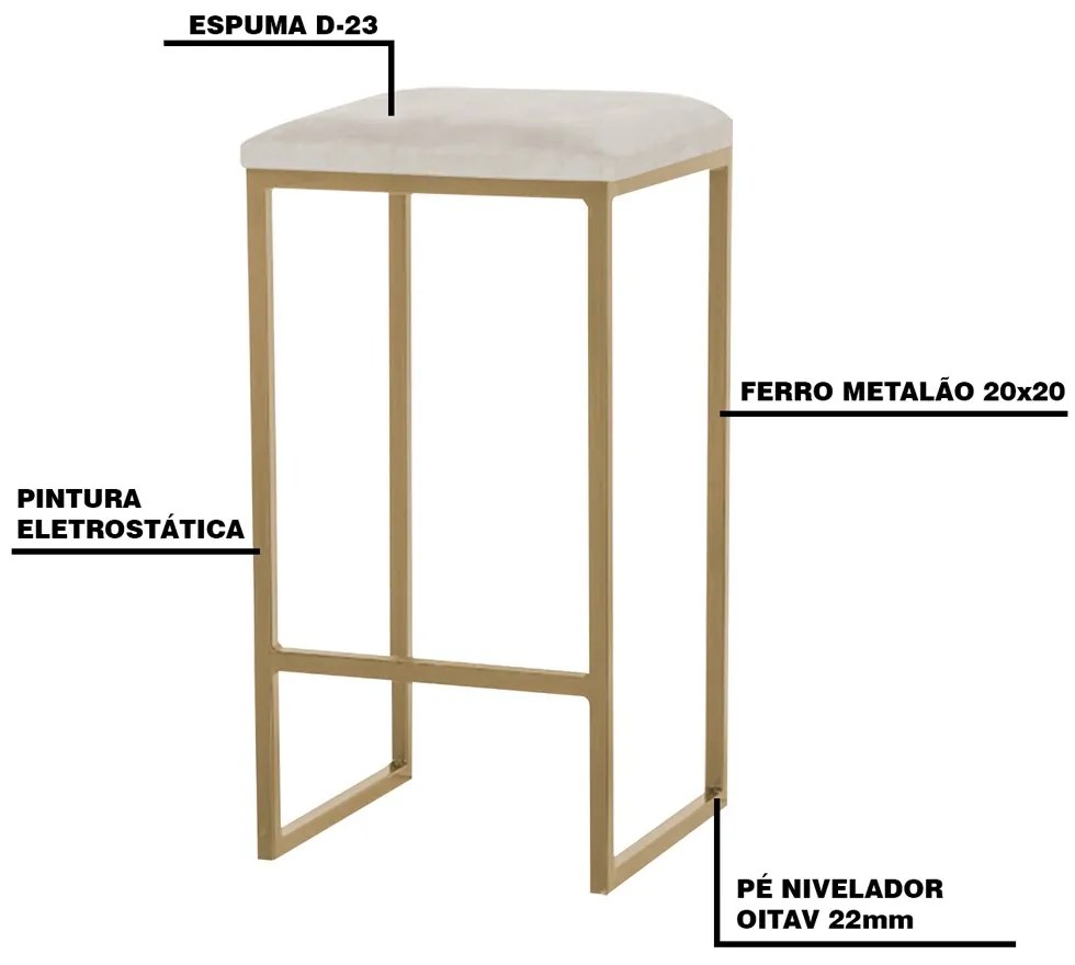 Kit 2 Banqueta Decorativa Billie Base Gold Suede Bege G41 - Gran Belo