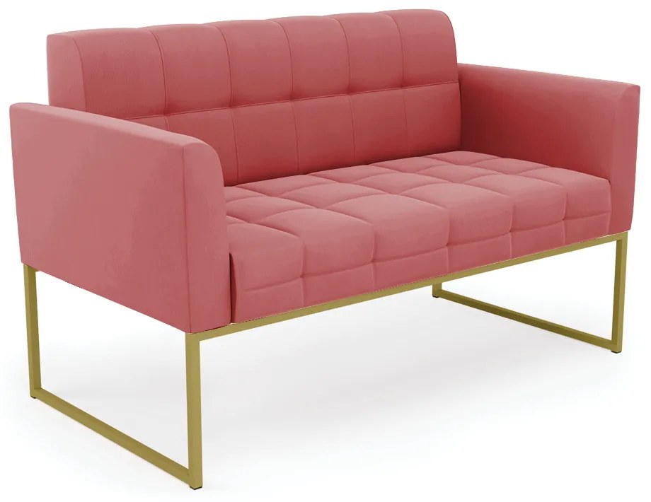 Sofá Namoradeira Elisa Suede Base Metálica Industrial Dourado - D'Rossi - Rose