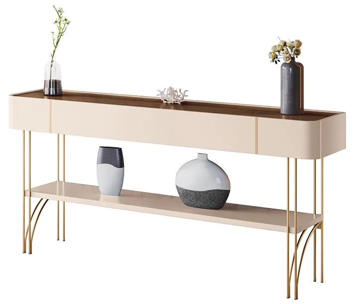 Aparador Decorativo Vivant Pés de Aço MDP/MDF Off White/Castanho G26 - HB Móveis