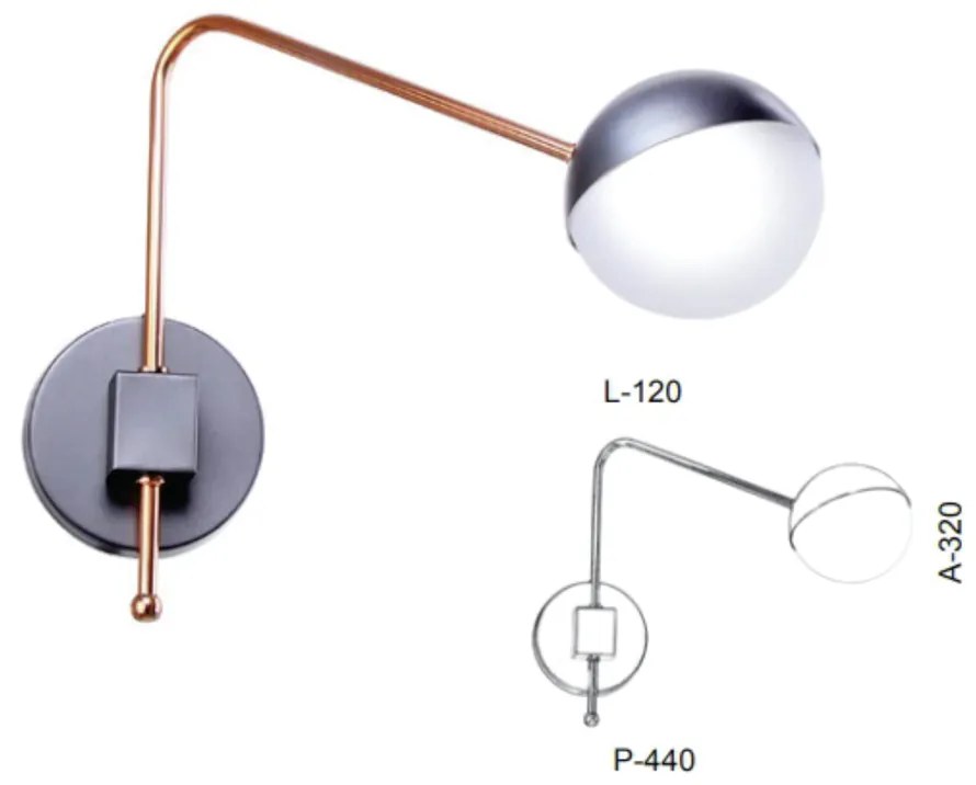Arandela Haste Articulada Globo 12X44X32Cm Metal E Globo Ø12Cm 01Xg9 |... (DOURADO FOSCO / DOURADO BRILHO, BRANCO (FOSCO))