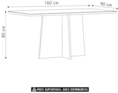 Mesa de Jantar Retangular 160cm 6 Lugares Zuma Ypê/Preto N02 - Mpozena