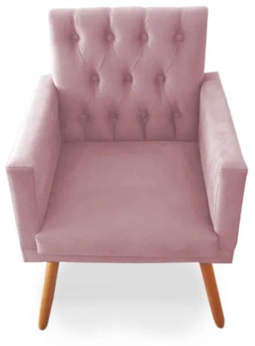 Kit 2 Poltronas Decorativas Clara Capitonê Pés Palito Suede Rosa - Sheep Estofados