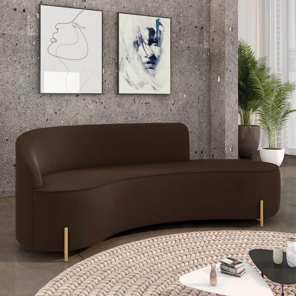 Sofá 4 Lugares Orgânico 220cm Pé Dourado Morgan Suede D03 - D'Rossi - Marrom