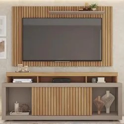 Rack Bancada Com Painel Para TV 65 Pol. Ripado Krome C01 Buriti/Fendi