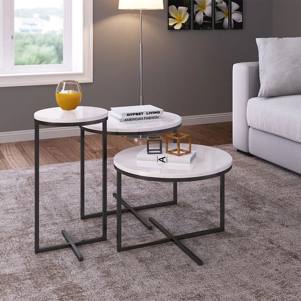 Mesa de Centro Volpi Branco Base Metálica Preto 46 cm A05 - D'Rossi