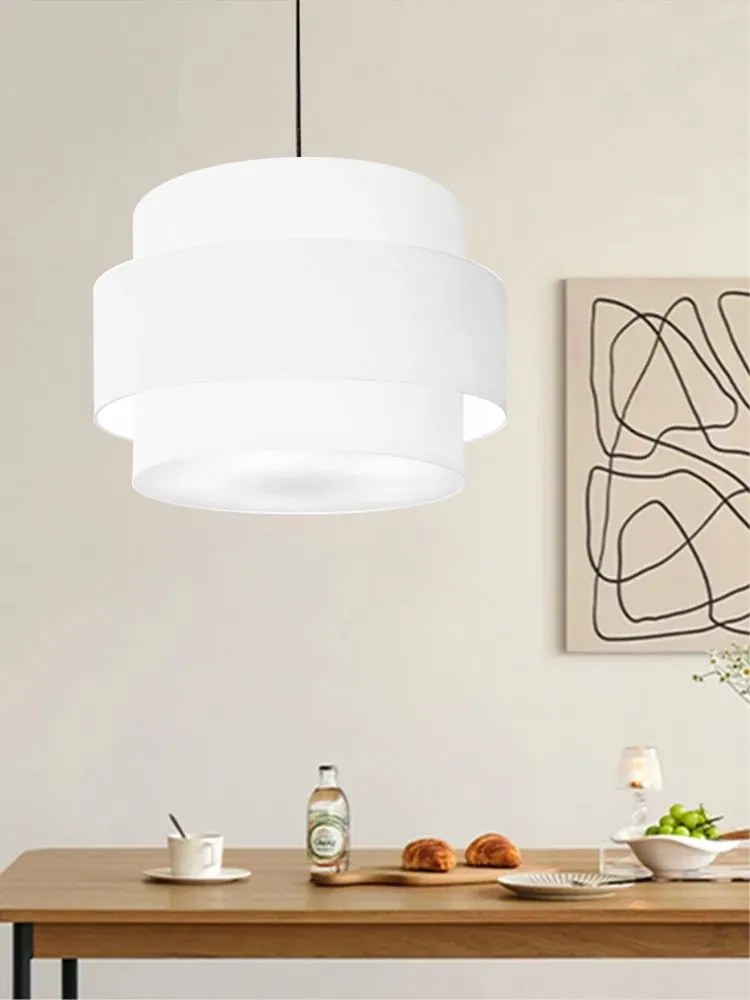 Lustre Pendente Cilíndrico Md-4384 Cúpula em Tecido Branco Tam 50cm