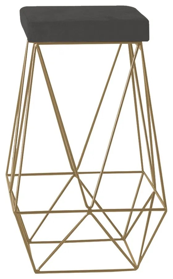 Banqueta Decorativa Kathy Base Gold Suede Cinza G41 - Gran Belo