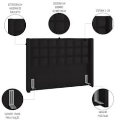 Cabeceira Cama Box Queen 160cm Pisa Z37 Sintético Preto - Mpozenato