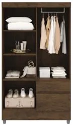 Guarda Roupa Solteiro 103cm Com Espelho Ideal Imbuia Rústico - Vila Ri