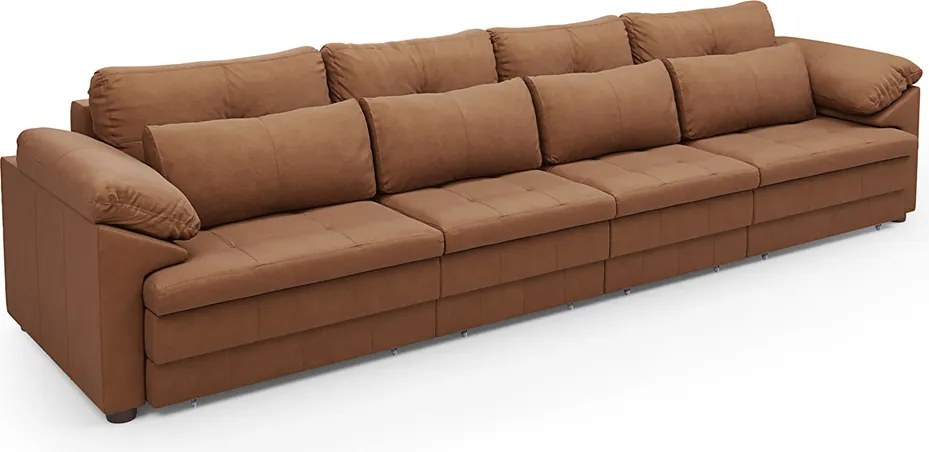 Sofá Retrátil Manual Sala de Estar Nolan Bipartido 339cm Conforto Premium em Couro Mel Manchado G58 - Gran Belo