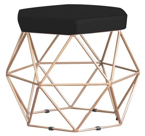 Puff Decorativo Base Gold Elsa Veludo Preto G41 - Gran Belo