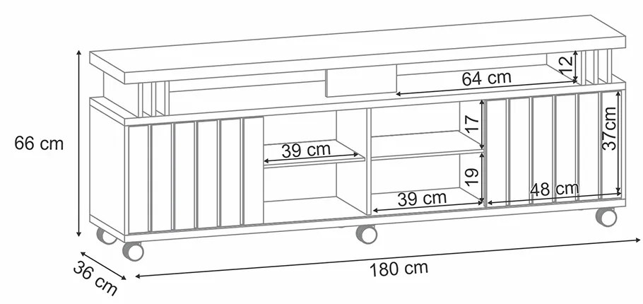 Rack para Sala Bancada de TV 70 Pol 180cm Sora 1.8 H01 - D'Rossi - Off White e Cinamomo