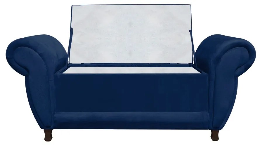 Recamier com Baú Itália Namoradeira Calçadeira Suede - D'Rossi - Azul Marinho