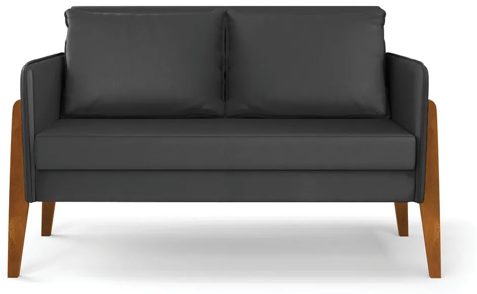 Sofá 2 Lugares Namoradeira Lana Base Madeira Sintético Preto D03 - D'Rossi