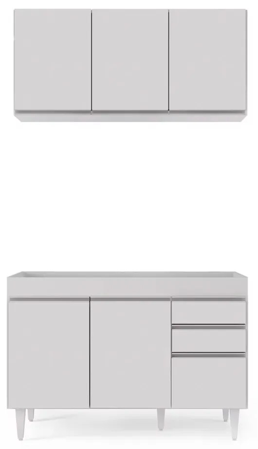 Kit Armário Aéreo e Balcão de Cozinha Lavanderia Dora sem Tampo 120cm L06 - D'Rossi  - Branco