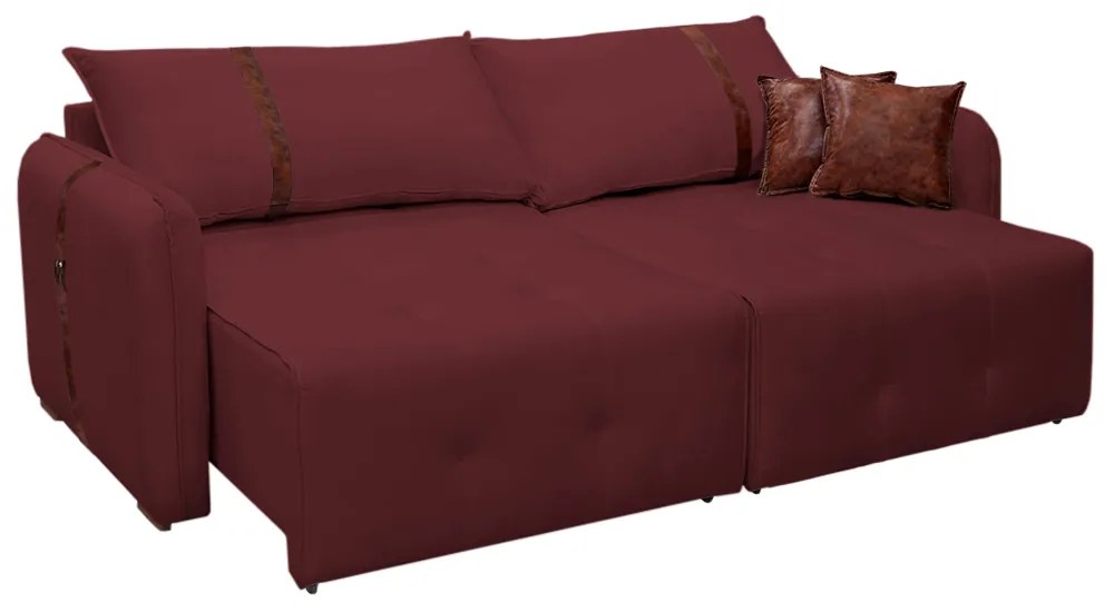 Sofá-Cama 2,30 m Retrátil e Reclinável 2 Lugares Elegance - Veludo Bordô