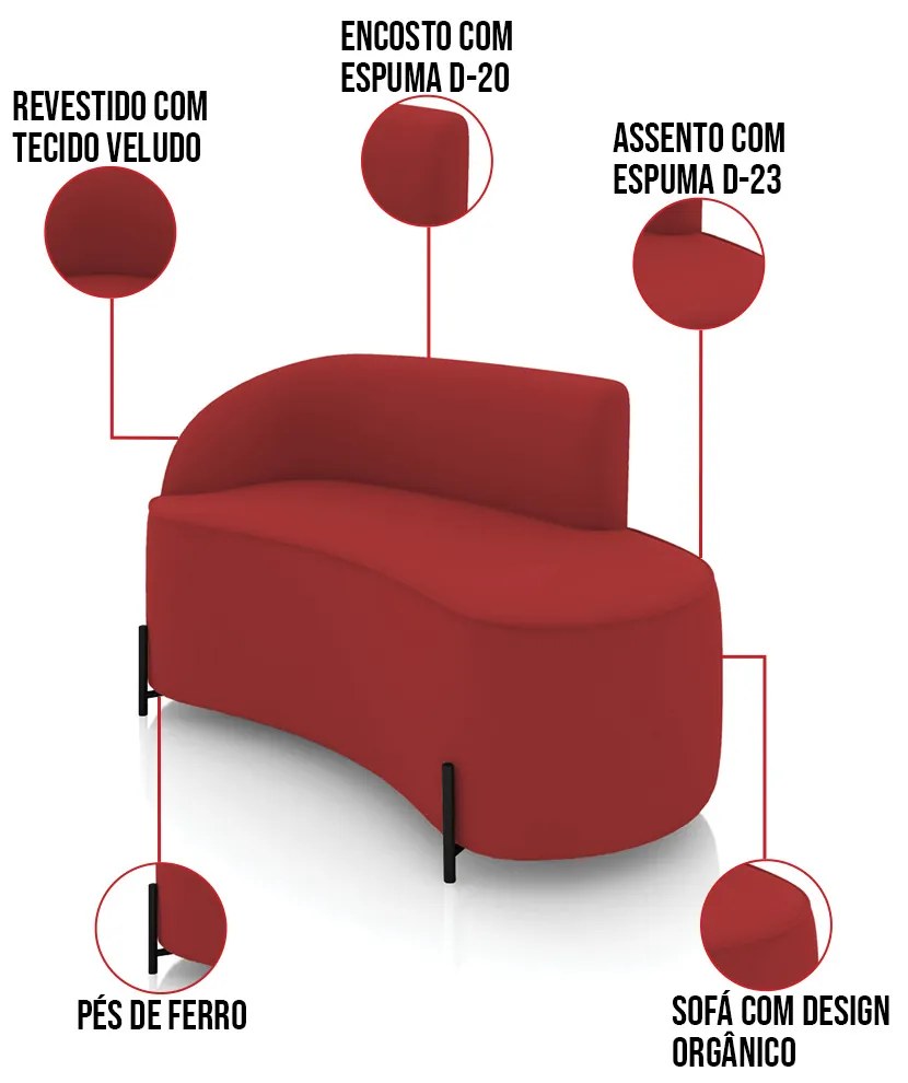 Sofá 2 Lugares Orgânico 140cm Pé Ferro Preto Morgan Veludo D03 - D'Rossi - Marsala