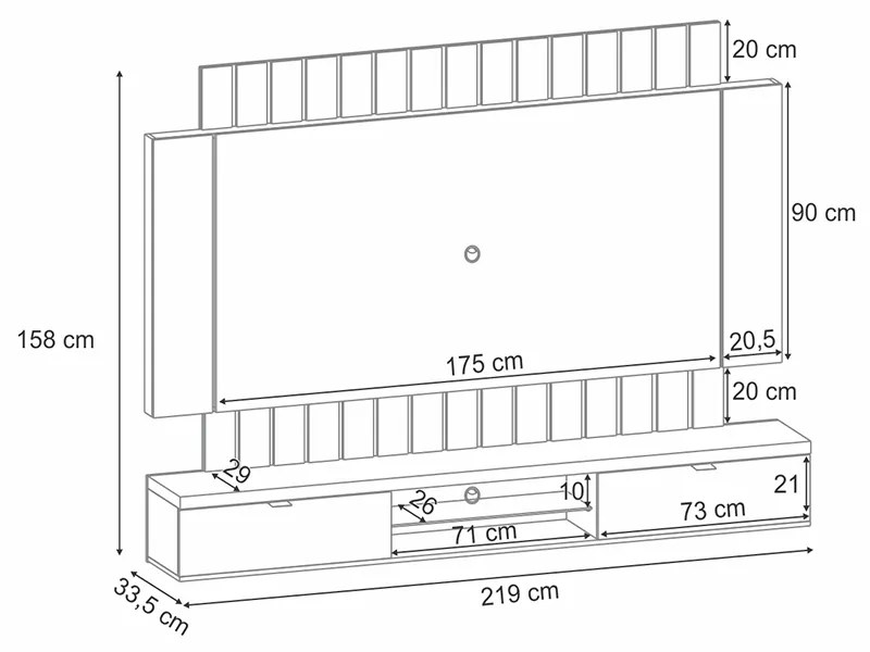 Painel Home Suspenso 2.2 para TV até 70 Polegadas com Fita LED MDP/MDF Illusion Preto/Castanho G26 - HB Móveis