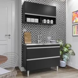 Armário de Cozinha Com Nichos CP01 Com Pia 100cm Z34 Preto  - Mpozenat