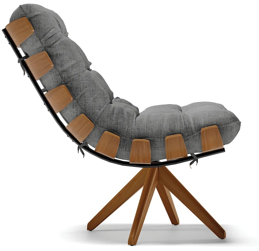 Poltrona Giratória Costela Linho Base de Madeira MA30 M11 - D'Rossi - A19 Bege